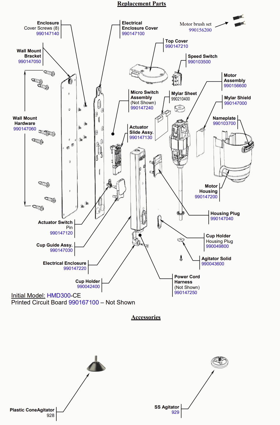 Diagram Diagram and Parts List for HMD300-CE-C  Hamilton Beach Drink Mixer